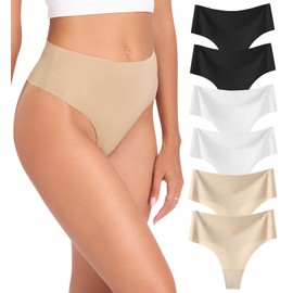Wealurre Womens Underwear High Waisted Seamless Thongs for Women Breathable No Show Panties for Ladies 6 Pack (B2/W2/A2,M)