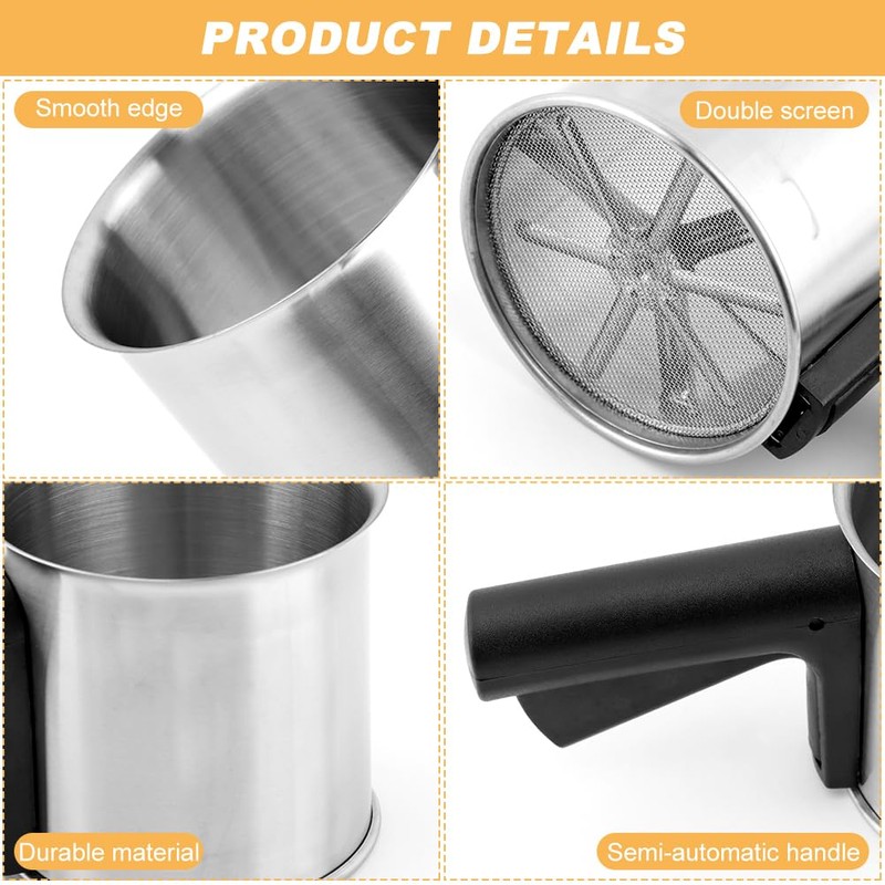 Kitchen Flour Sifter for Baking, 3 Cup Stainless Steel Flour