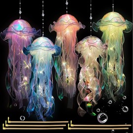 Pack of 5 Jellyfish Lamp Hanging, Jellyfish Lantern Luminous, Jellyfish Lantern Decorations, Portable Jellyfish Lamp for Decorative Atmosphere Lighting Children's Birthday Decorations Glow Decoration