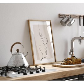 Lithobee - Face To Face Line Art - Printed Wall Art Design in Sizes A2, A3 & A4 Framed in a Stylish Quality Coloured Frame or Unframed (A4 Unframed)