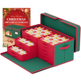 FUHSY Christmas Ornament Storage Box Adjustable Dividers Store Up to 96 Holiday Ornaments 3 Inch Christmas Decoration Ornament Storage Containers Ornament Organizer with Lids & Removable Drawer Trays