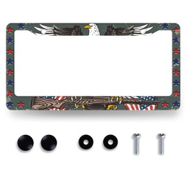 Retro American Flag Eagle License Plate Frame Patriotic Eagle License Plate Holder for Front and Rear Car Tags Stainless Steel Funny License Plate Frames Car Decoration with Screws 12.2" x 6.2"