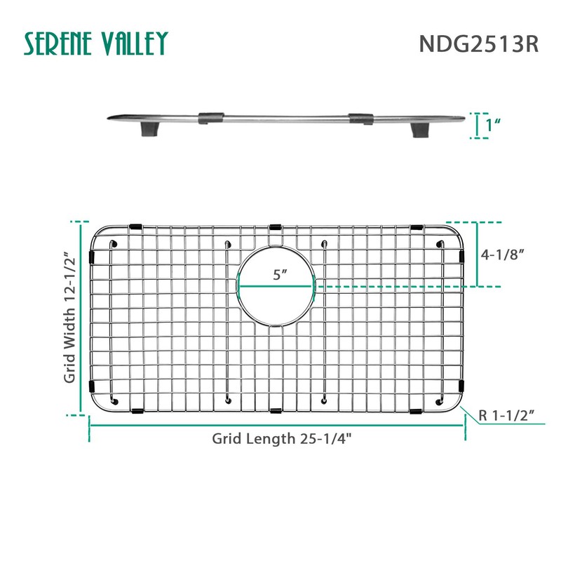 Serene Valley Sink Bottom Grid 25-1/4" X 12-1/2“, Rear Drain