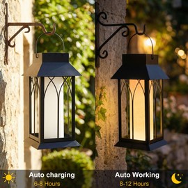 Solar Lantern Outdoor Waterproof ,Black Heavy Duty Metal Solar Powered Hanging or Table Lamp for Patio, Garden, Yard, Porch - Decorative Warm White Lights