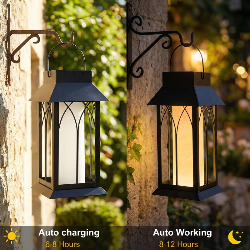 Solar Lantern Outdoor Waterproof ,Black Heavy Duty Metal Solar Powered
