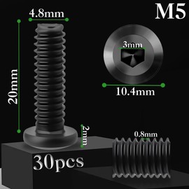 Pack of 30 M5 x 20 mm Flat Head Screws Hexagon Socket Stainless Steel A2 V2A Black M5 Screws Flat Head Full Thread Stainless Steel Screws with Allen Key for Household Appliances Industrial Machines