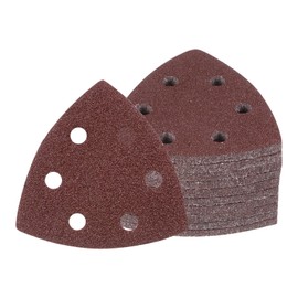 Kozelo 50pcs Mouse Sander Detail Sandpaper - [40 Grit, 3-1/2"] Triangle Hook and Loop Assorted Sanding Pads Sheet for Wood Furniture Polishing Use | 6 Hole, Aluminum Oxide