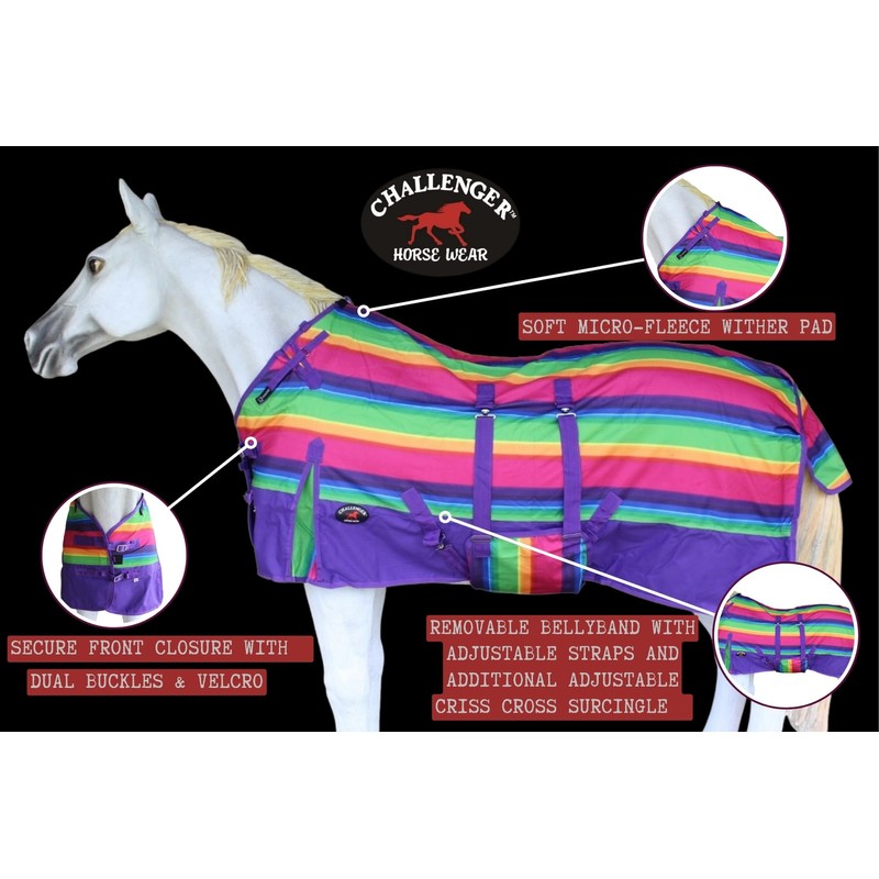 CHALLENGER 76" 1200D Turnout Lightweight Bellyband Rain Horse Winter Blanket