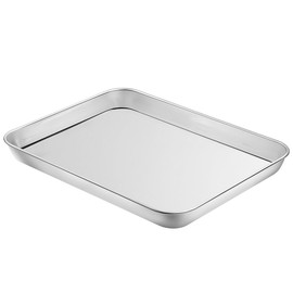 Baking & Cookie Sheets Set of 4, Yododo Stainless Steel Compact Toaster Oven Pan Tray Ovenware Professional, Size 10.23 x 8.26 x 1 inch, Heavy Duty, Deep Edge, Superior Mirror Finish, Dishwasher Safe