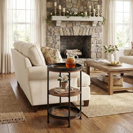 Dulcii Side Table, Round End Table with 3 Storage Shelves for Living Room, Bedroom, Nightstand with Steel Frame for Small Spaces, Industrial Round Sofa Table, Outdoor Accent Coffee Table, Rustic Brown