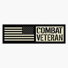 Combat Veteran: Black Military U.S. Flag Window Bumper Sticker Decal 5"
