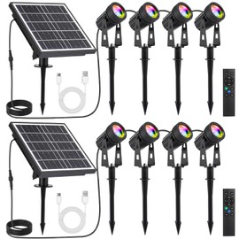 Grinsvalley 2 Set 4 in 1 RGB Solar Landscape Spot Lights Outdoor with Remote, Waterproof Solar Battery Powered Color Changing Outdoor Spotlights, Auto On/Off, for Garden Yard Path Driveway Walkway