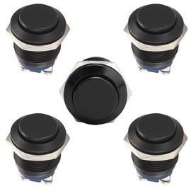 STARELO 5pcs 19mm Momentary Push Button Switch Black Shell, IP65 Waterproof Push Button Switch,Aluminum Alloy 1 Normally Open Without LED.