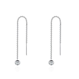 Chopsticks Pull-Through Earrings Silver 925 Gold-Plated Earrings for Women Tassels Threader Earrings Drop/Round Cubic Zirconia / Simple Ear Chain Hypoallergenic, Sterling Silver, Cubic Zirconia, Cubic