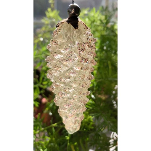 Unbranded 3" ACRYLIC SLENDER PINECONE ORNAMENT W/ GLITTER