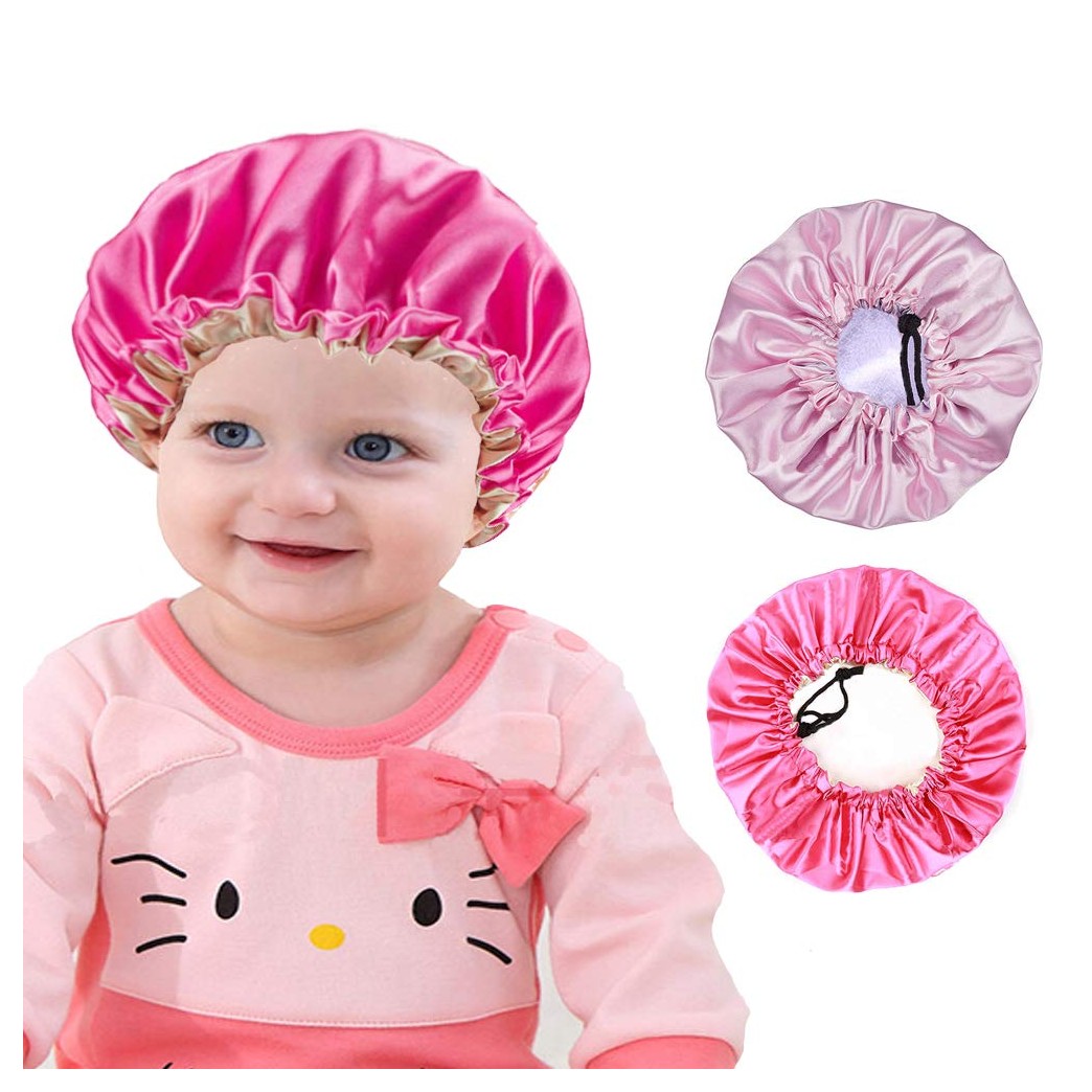 2 Pieces Kids Satin Bonnet Night Sleep Caps, Adjustable Double Layer Sleeping Hats, Showering Caps for Kids Girls Toddler Children Baby