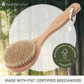 Hydrea London Dry Body Brush – Premium Exfoliating Dry Skin Brush with Natural Bristle, Dry Brush Cellulite Remover, Exfoliating Body Scrubber, Helps Improve Lymphatic Drainage, FSC® Certified Beechwood.