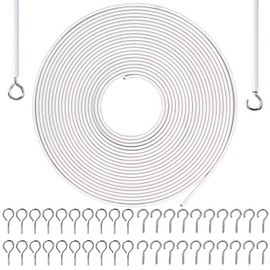 GGOUPTY Net Curtain Wire 10 Metre Length with 20 Eyes 20 Hooks White Hanging Cord Kit Multipurpose Wire Cord for Hanging Net Curtain Photos Crafts