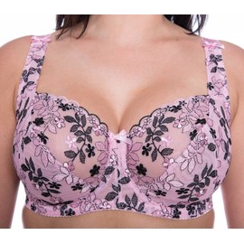 Gemm Ladies Pink & Black Embroidered Large Bosom Lace Underwired Firm Bra Plus Size Cup (38 DD)