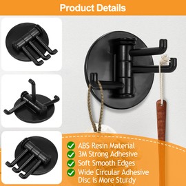 Promilove Adhesive Wall Hooks for Hanging Folding Towel Hooks with 3 Arms Swivel Hook Waterproof Flexible Coat Hook Space Saving Sticky Hook for Bathroom Kitchen Office Outdoor (8 Pack)