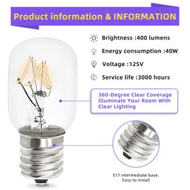 AMI PARTS 8206232A Bulb 40w 125v Microwave Oven Light -Under Hood Microwave Bulb- E17 Fit for Whirlpool Microwave Light Bulb
