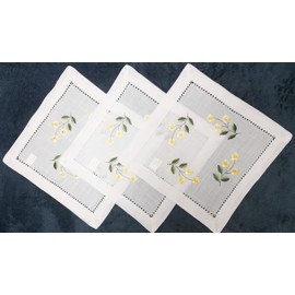 T&K Doilies 30 x 30 cm Handmade Hemstitch with Embroidery, Pack of 3 (30 x 30)