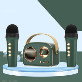 Portable Bluetooth Speaker with Microphone Set,Retro Bluetooth Speaker with Home Karaoke Machine,Portable Handheld Karaoke Mics Speaker for Kids and Adults Home Party Sing and Music (Dark Green)