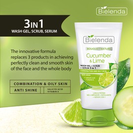 Bielenda BOUQUET NATURE - Replaces 3 Products In Achieving Perfectly Clean And Smooth Skin Of The Face And The Whole Body - Cucumber And Lime Gel+Scrub+Serum 3In1-150 g