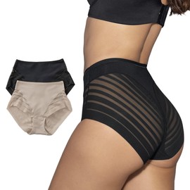 Leonisa Waist Briefs with Moderate Shaping Effect Pack of 2, Black / beige