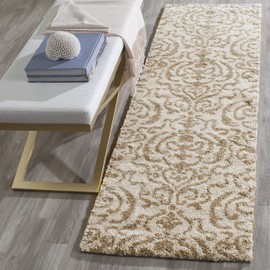 SAFAVIEH Florida Shag Collection SG462 Damask Non-Shedding Living Room Bedroom Dining Room Entryway Plush 1.2-inch Thick Runner, 2'3" x 7' , Cream / Beige