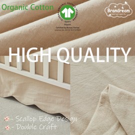 Brandream Scallop Edge Organic Cotton Crib Skirt, Baby Boy, Baby Girl, Gender Neutral Crib Skirt Toddler Bedskirt Farmhouse Chic Nursery Crib Bed Skirt, Boho Bohemian Solid Beige Skirt