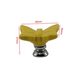 Annakideya Pack of 8 Yellow Butterfly Shaped Ceramic Drawer knobs with zinc Alloy Base Cabinet pulls Dresser Wardrobe Handles
