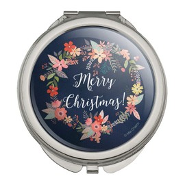 Merry Christmas Snowflakes Wreath Compact Travel Purse Handbag Makeup Mirror