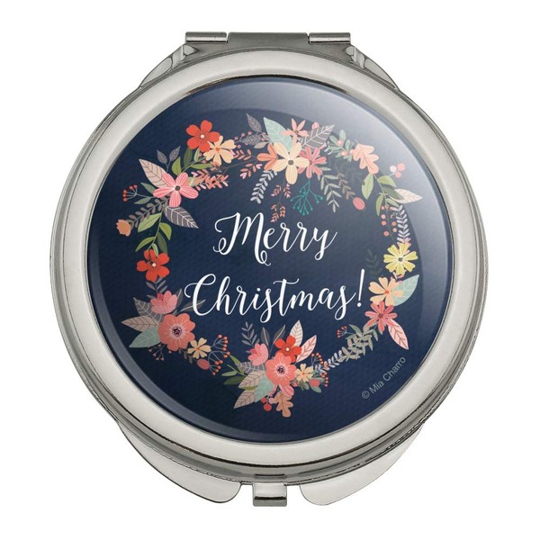 Merry Christmas Snowflakes Wreath Compact Travel Purse Handbag Makeup Mirror