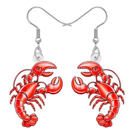 NEWEI Acrylic Cute Sea Animal Lobster with Starfish Dangle Earrings for Women Funny Shrimp Jewellery Accessories Gifts for Beach Lovers Vacation Party Charms (Rose)