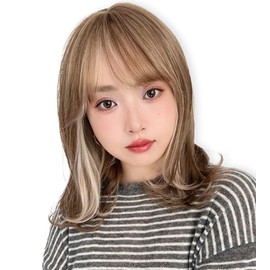 BrightLala hf1936-TRZ-S Bare Skin Wig, Medium Curly, Women's, Medical Use, Full Wig, Bamboo Wig,