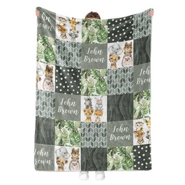 2 Pcs Baby Crib Bedding Set for Boys and Girls, Newborn Infant & Toddler Nursery Bed Set Decor, Canvas Posters & Baby Blanket Super Soft Minky with Double Layer Dotted Backing (HA231 Safari Set 2)