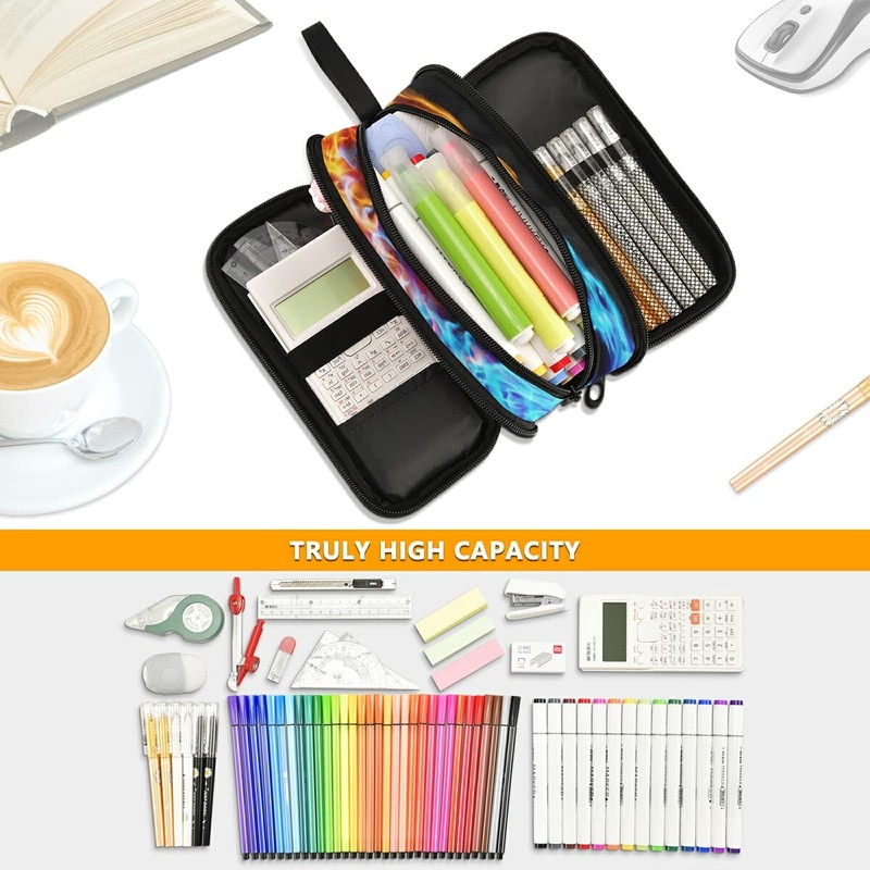 Big Capacity Pencil Case Abstract Cool Dragon Fire 3 Compartment