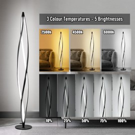 AManLife Floor Lamp,LED Floor Lamps for Living Room,40W - 2500LM - 3Color Bright Remote Dimmable Standing Lamp,53" Spiral Black Modern Floor Lamp for Living Room Bedroom Office Dining Room.