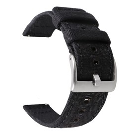 SKYK Canvas Quick Release Watch Band, 20mm 22mm Soft Cotton Fabric Woven Replacement Watch Strap for Men Women (20mm, Black)