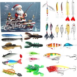 Fishing Advent Calendar 2025 Fishing Lure Advent Calendar 24 Day Christmas Countdown Fish Lures Tackle Set for Fisher Men, Father, Granpa, Boys - 2025 Xmas Surprise Gift