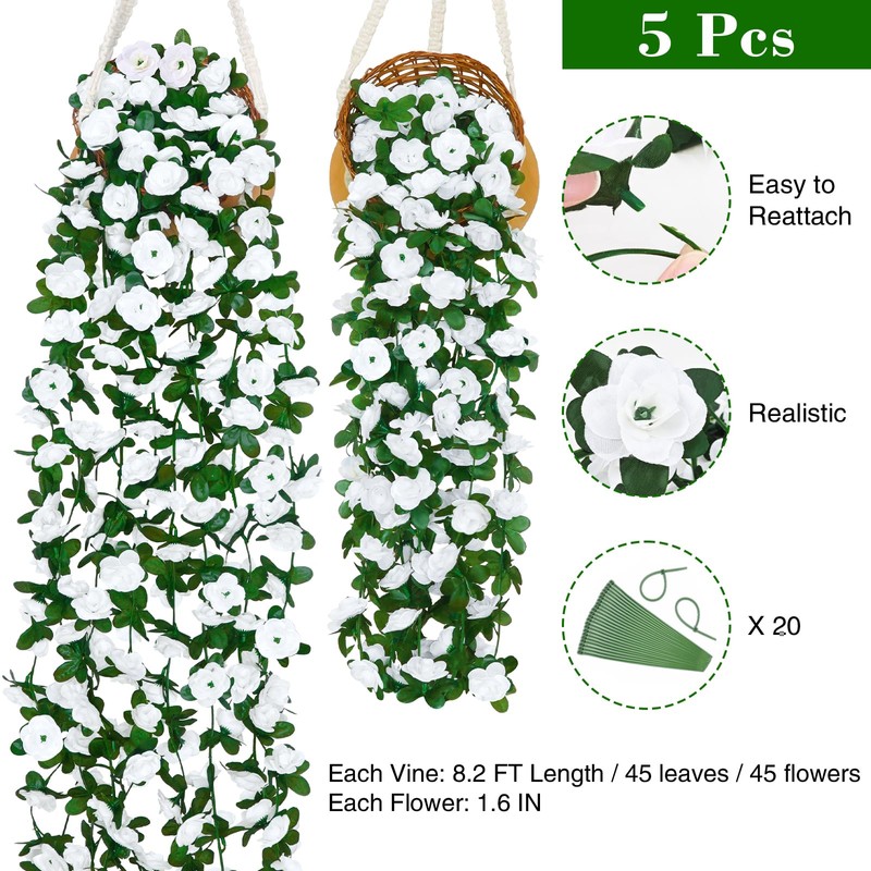 BLEUM CADE 5Pcs 16.4Ft Fake Flower Garland Artificial Rose Vines