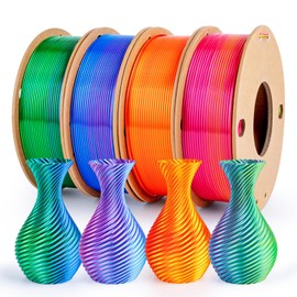 3Dgenius 3D Printer Filament Bundle Silk PLA Filament 1.75mm Pack 3D Printing Filament Pack Silk PLA 3D Printer Filament Fit Most FDM Printers, 250g X 4 Spools, Totally 1KG, 4Pack2