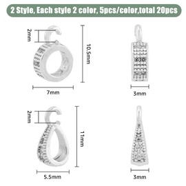 SUPERFINDINGS 20 Pieces 2 Style 2 Colours Brass Zirconia Pendant Connector Column and Drop Tube Loops with 18 Carat Gold-Plated Clamp Clasp Hole 2 mm