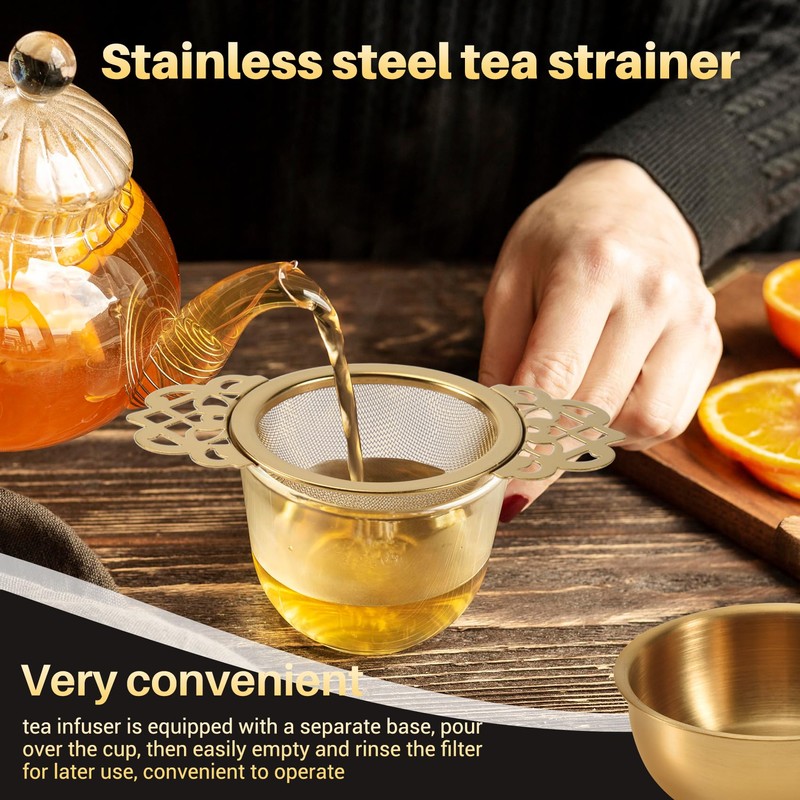 Gokoti Stainless Steel Tea Strainer with Drip Bowl Easy Clean