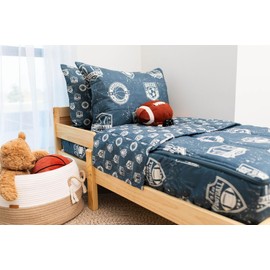 Beddy's Sports Theme Boys Durable Zipper Bedding for Kids, Bed in a Bag, Blue Sheets with Baseball, Football, Basketball, Soccer Comforter, Pillowcase & Pillow Sham, Easy to Make & Wash