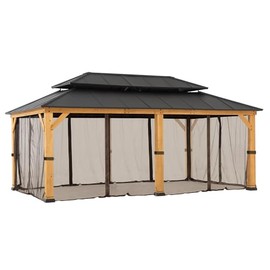 SUNJOY Replacement Mosquito Netting Panels,Waterproof 6- Panels Screen Walls for 12 x 20 ft Outdoor Gazebo, Patio & Backyard Protection, Brown