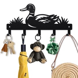 MAYJOYDIY Wall Mounted Key Holder, Black Metal Duck Design, 5 Hooks, 12x25 cm, Black Key Hanger for Wall Art Decor Entryway Front Door Room Kitchen Office