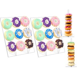Acrylic Donut Display Wall Stand, Holds up to 18 Donuts Each and 2 Pieces Acrylic Donut Stands Clear Bagels Holder Square Stand Holder for Dessert Table Wedding Birthday Party (4 Pieces)