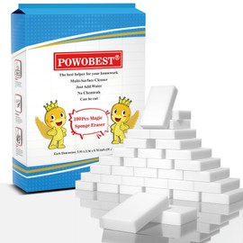 Magic Sponge Eraser POWOBEST 100 Pac Extra Thick Melamine Sponges Magic Cleaning Sponge, Household Cleaning Scrub Sponge Pads for Kitchen, Car,Sink,Shoe，Bathtub Cleaning Sponge